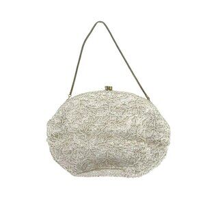 Vintage Heavily Beaded Handbag Cream with Gold-Tone Hardware Hong Kong